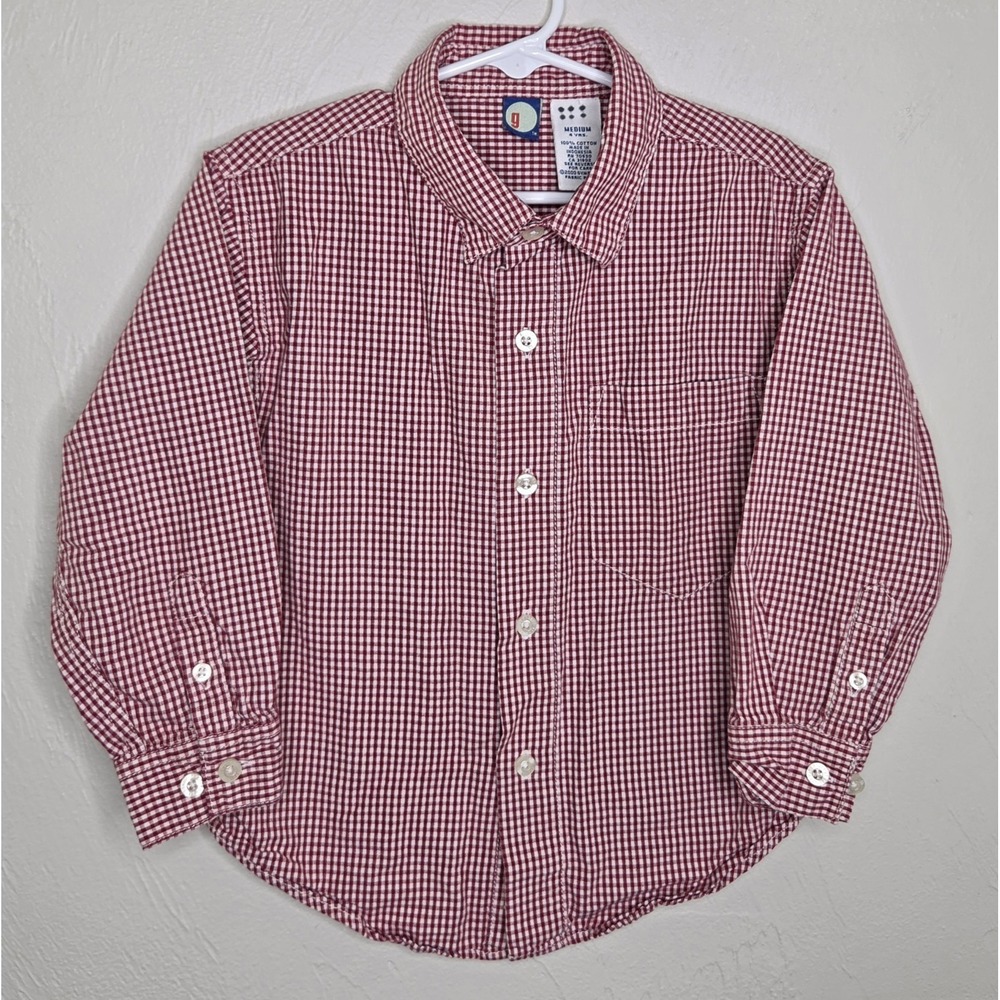 Vintage Boys Size 4 Gymboree Year 2000 Red White Checkered Button Shirt Cotton
